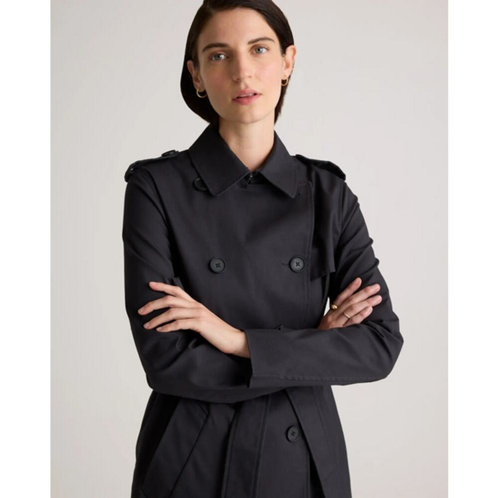 Quince Women Comfort Stretch Short Trench Coat Black Size L - Picture 3 of 8